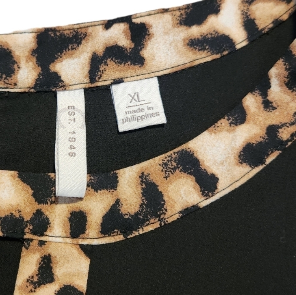 Cato Est. 1946 Black Animal Leopard Print Sleeveless Asymmetrical Blouse X-large - Picture 9 of 11